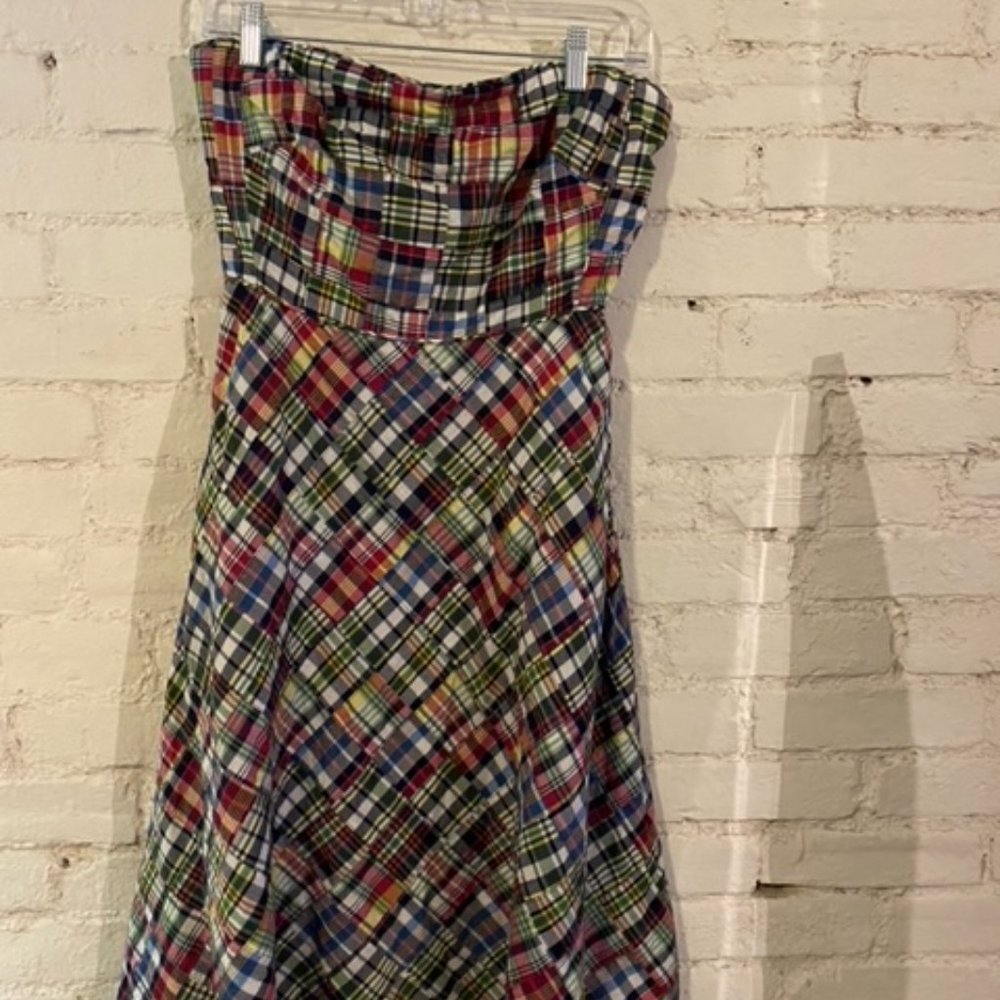 J. CREW CLASSIC PATCHWORK PLAID STRAPLESS DRESS - Size 8